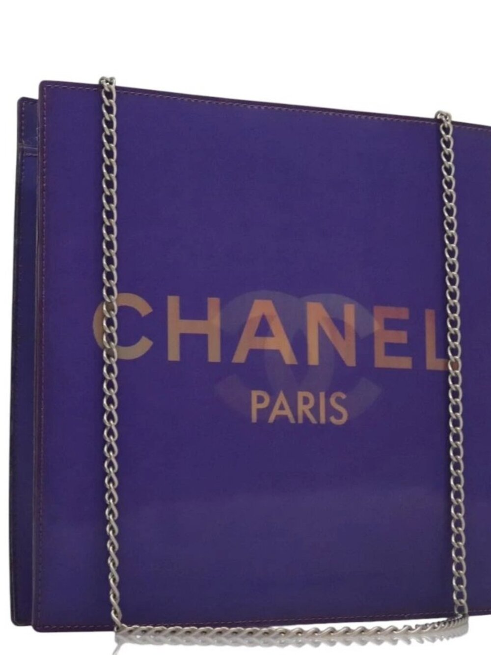 CHANEL Hologram Chain Shoulder Bag Vinyl Purple CC Auth bs21582